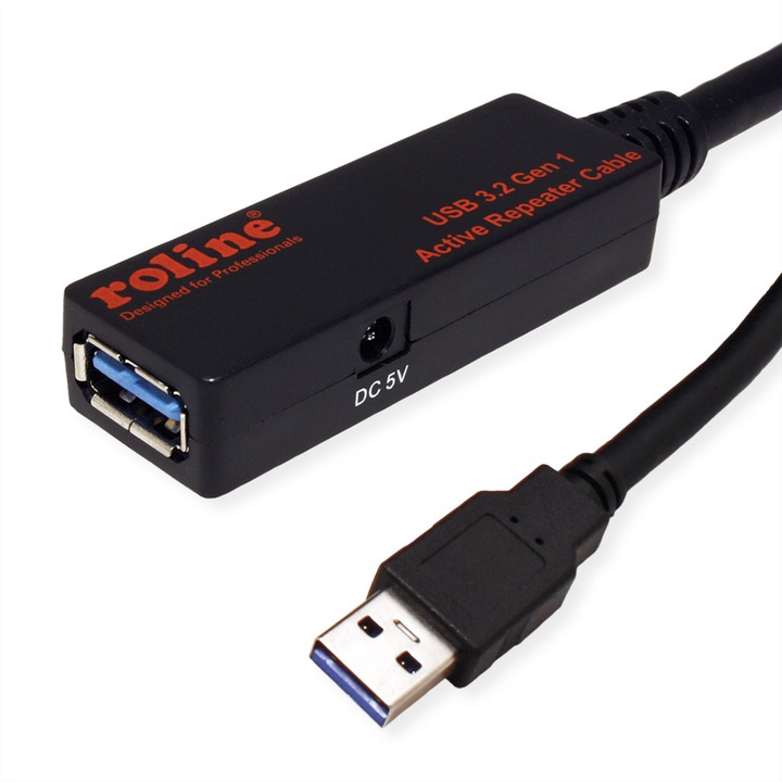 ROLINE USB 3.2 Gen 1 Active Repeater кабел, черен, 10м