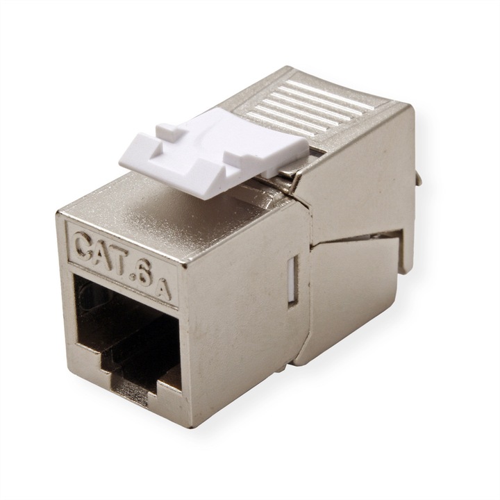Адаптер, Roline, Cat.6A (клас EA) Keystone, RJ-45, екраниран, компактен, сребрист