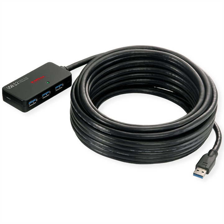 Хъб с 4 порта, USB 3.2 Gen 1, 10 м, черен
