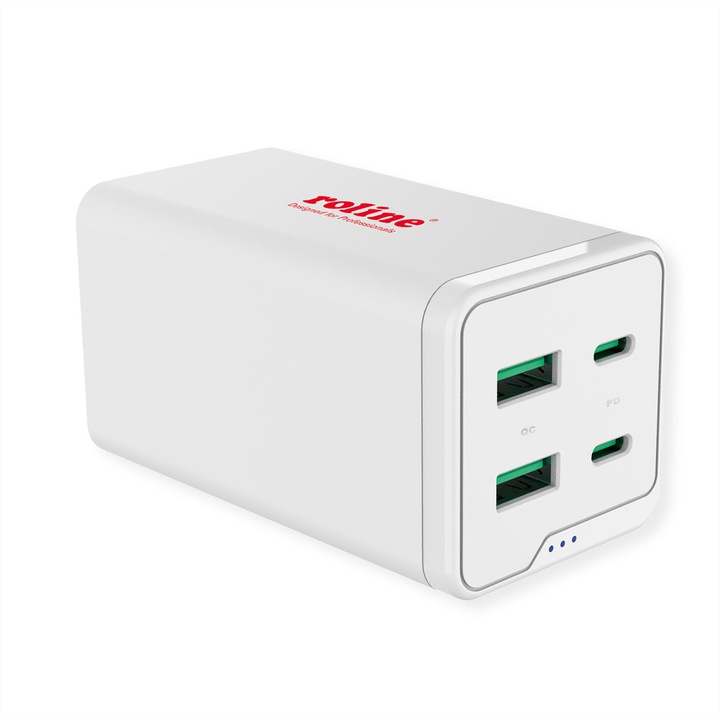 Telefontöltő, Roline, USB, 2x USB-C/2xUSB-A QC3.0, 120 W, fehér