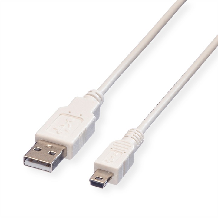 Data кабел Value, USB 2.0, USB-A/USB Mini, 1,8 м, Бял