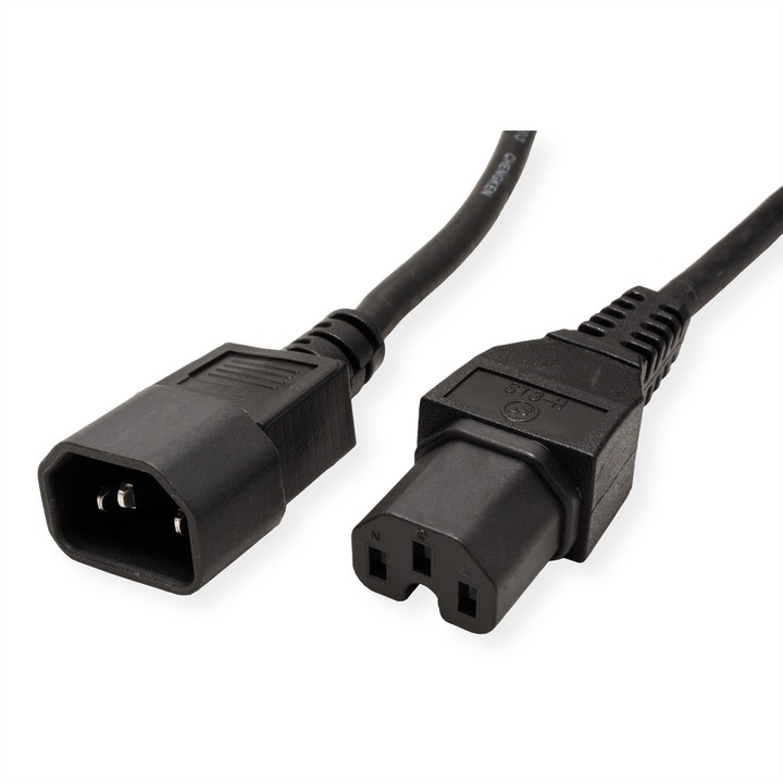 Tápkábel IEC320/C14-C15, Value, PVC, 3 m, Fekete