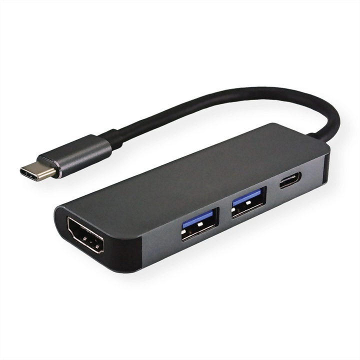 Statie de andocare, Value, USB tip C, Negru, HDMI 4K