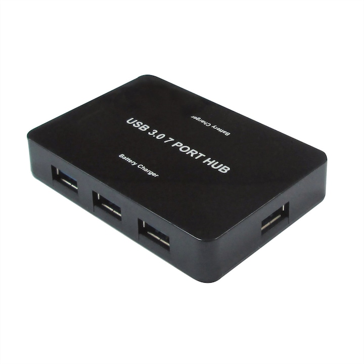 USB хъб, стойност, 7 порта, USB 3.2/USB 3.2 Gen 1 тип A/MicroUSB, черен