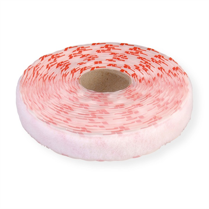 Banda autoadeziva, Velcro, Textil, 5 m x 20 mm, Alb/Rosu