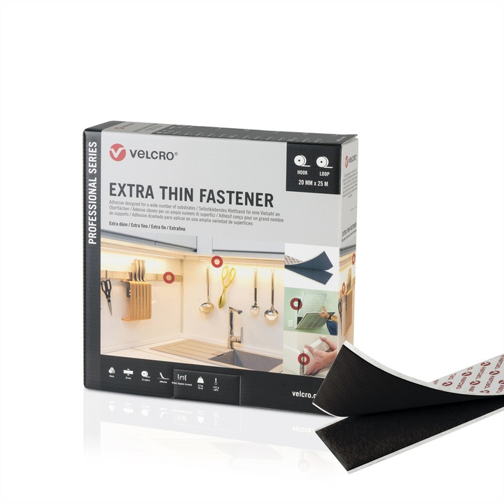 Banda adeziva, VELCRO, uz general, 25 m, 20 mm, negru