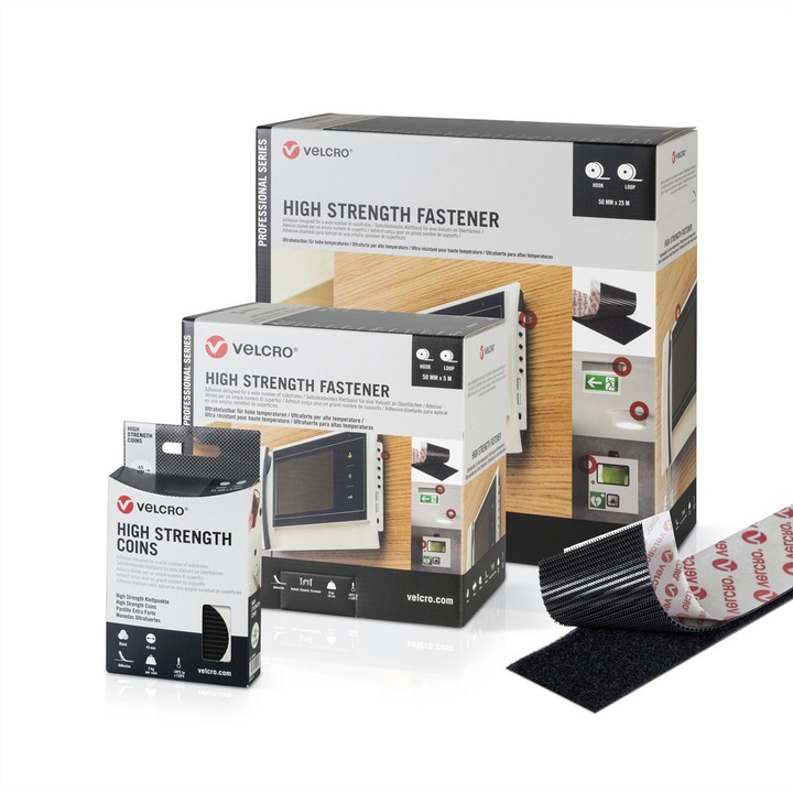 Banda adeziva, VELCRO, Poliamida/Plastic, 25 m, 50 mm, Negru