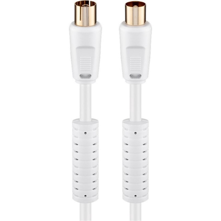 Cablu pentru antena, 80 dB, Filtru de ferita, Ecranare dubla, 10 m, Alb/Auriu