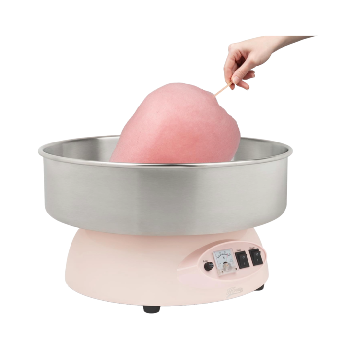 Професионална машина за приготвяне на захарен памук H.Koenig, CIRCUS8, купа 52 см, автоматична настройка на температурата, 1200 W, дозираща чаша, бързо приготвяне, подходяща и за HoReCa, розова