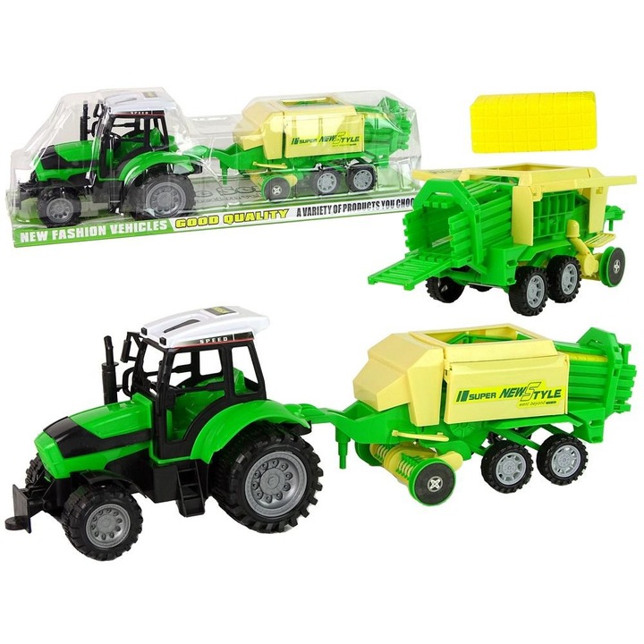 Tractor cu presa de balotat, leantoys, Plastic, Verde, 3+
