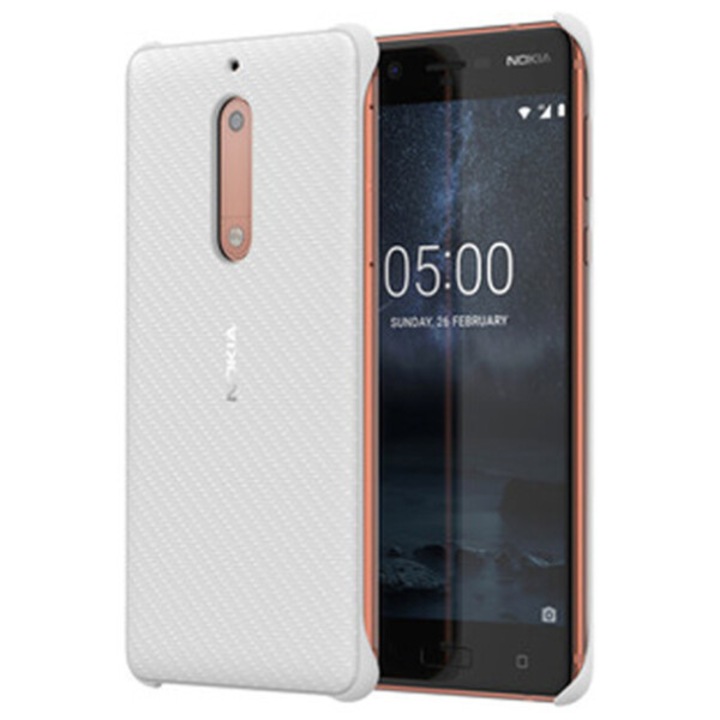 Защитен калъф Nokia, съвместим с Nokia 5, въглеродни влакна, пластмаса, бял