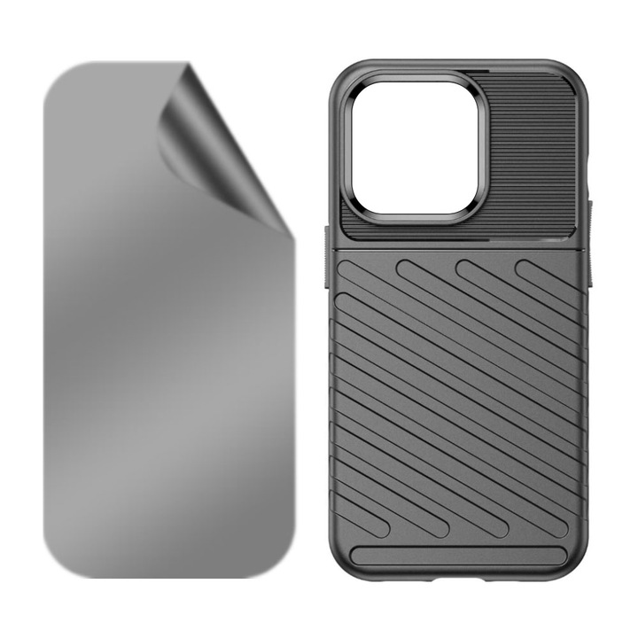 ADATVÉDELEM Regenerálható hidrogél fólia készlet és Shield Thunder tok Motorola G10 / G10 Powerhez, ütésálló, tapintható textúra, kijelző és hátlap, anti-spy, fekete