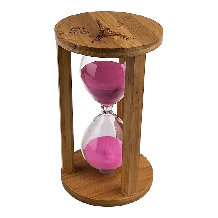 Clepsidra din lemn cu scris 60 de minute, 11x19 cm, maro-roz