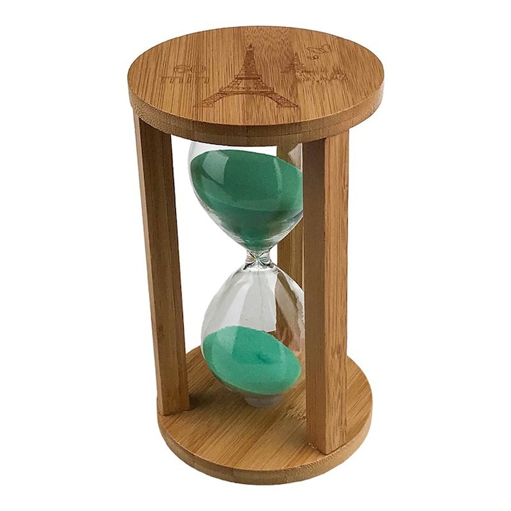 Clepsidra din lemn cu scris 60 de minute, 11x19 cm, maro-verde