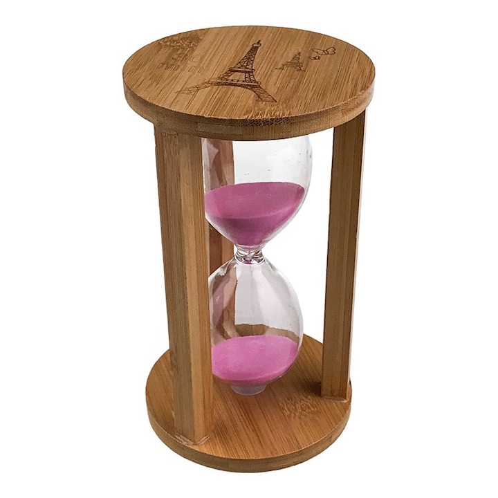 Clepsidra din lemn cu scris 30 de minute, 11x19 cm, maro-roz