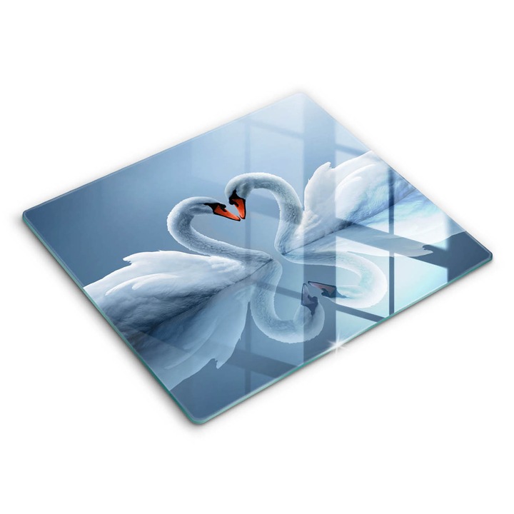 Dekoratív üveg, Wallfluent, Két hattyúszív, Kék, 60x52 cm