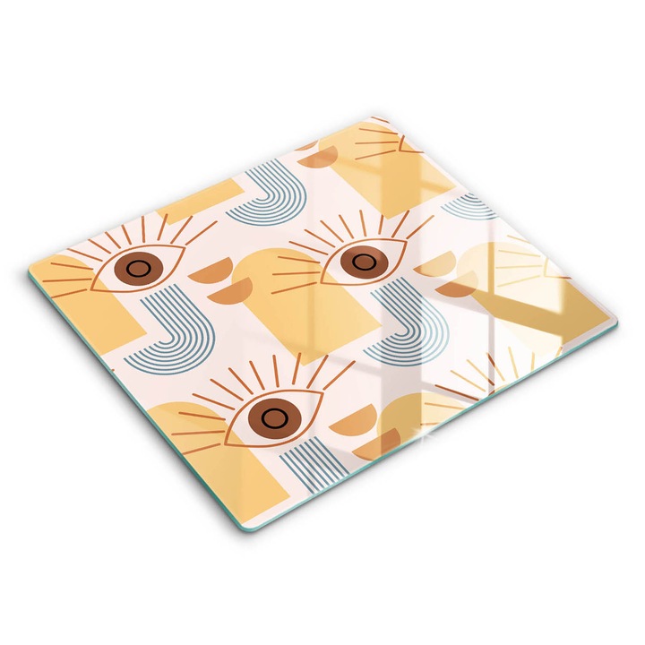 Dekoratív üveg, Wallfluent, Boho szem minta, Bézs, 60x52 cm