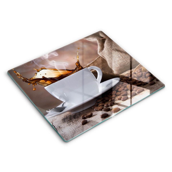 Dekoratív üveg, Wallfluent, Csésze és kávébab, Barna, 60x52 cm