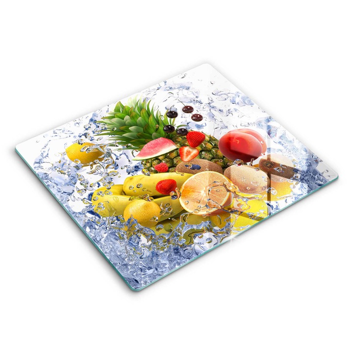 Placa sticla securizata, Wallfluent, protectie perete/plita/blat bucatarie, 60x52 cm, Fructe suculente si apa, Multicolor, 010010530030000007103