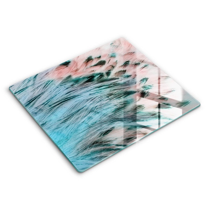 Dekoratív üveg, Wallfluent, Boho madár tollak, Kék, 60x52 cm