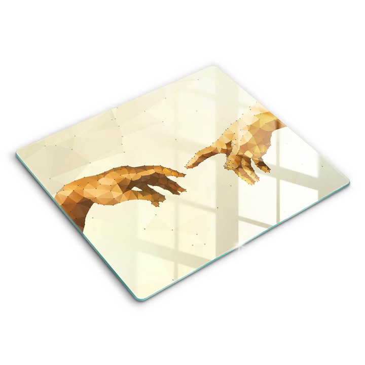 Dekoratív üveg, Wallfluent, Ádám kezeinek teremtése, Bézs, 60x52 cm