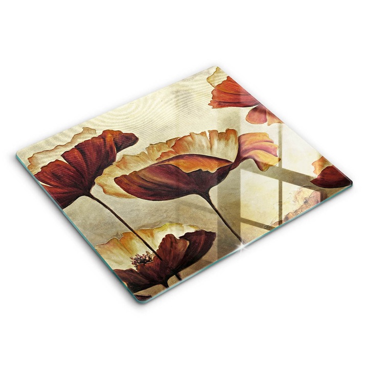 Dekoratív üveg, Wallfluent, Festett boho virágok, Bézs, 60x52 cm