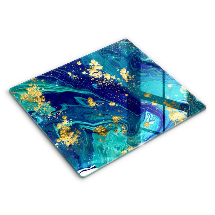 Dekoratív üveg, Wallfluent, Absztrakció arannyal, Kék, 60x52 cm