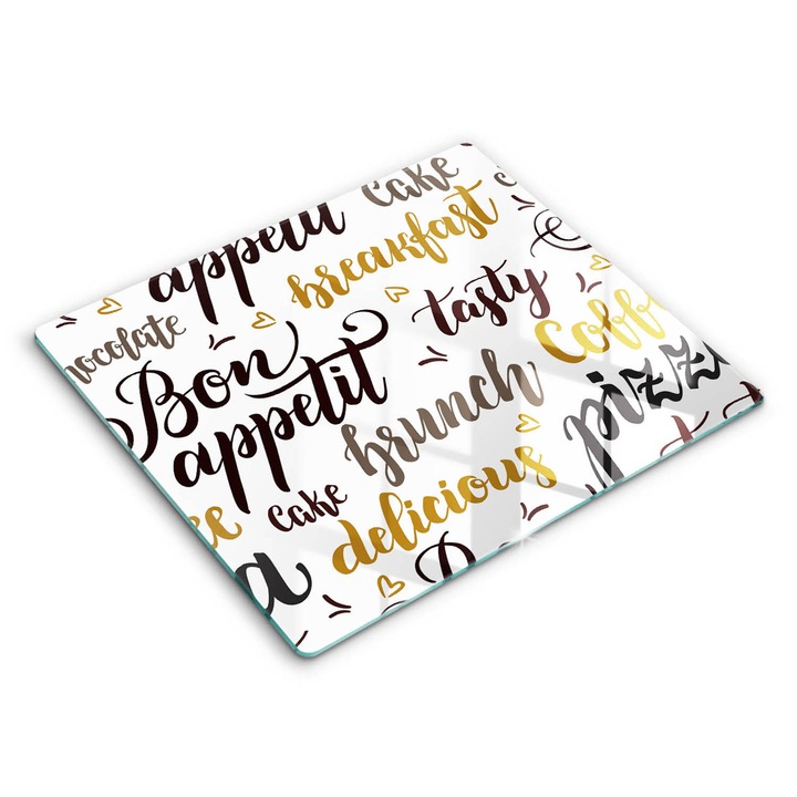 Dekoratív üveg, Wallfluent, Jó étvágyat Felirat mondatok, Fehér, 60x52 cm