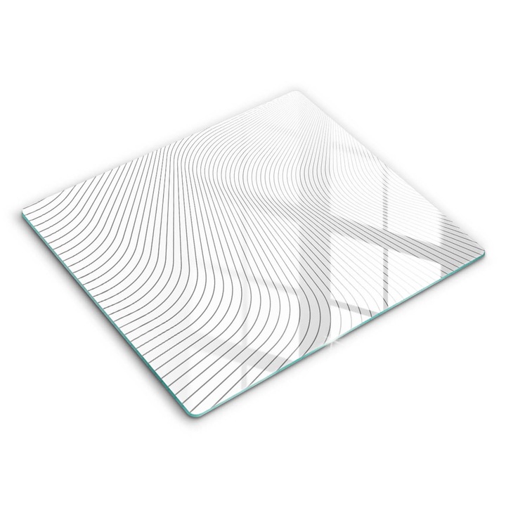 Dekoratív üveg, Wallfluent, Modern vonalak minta, Fehér, 60x52 cm