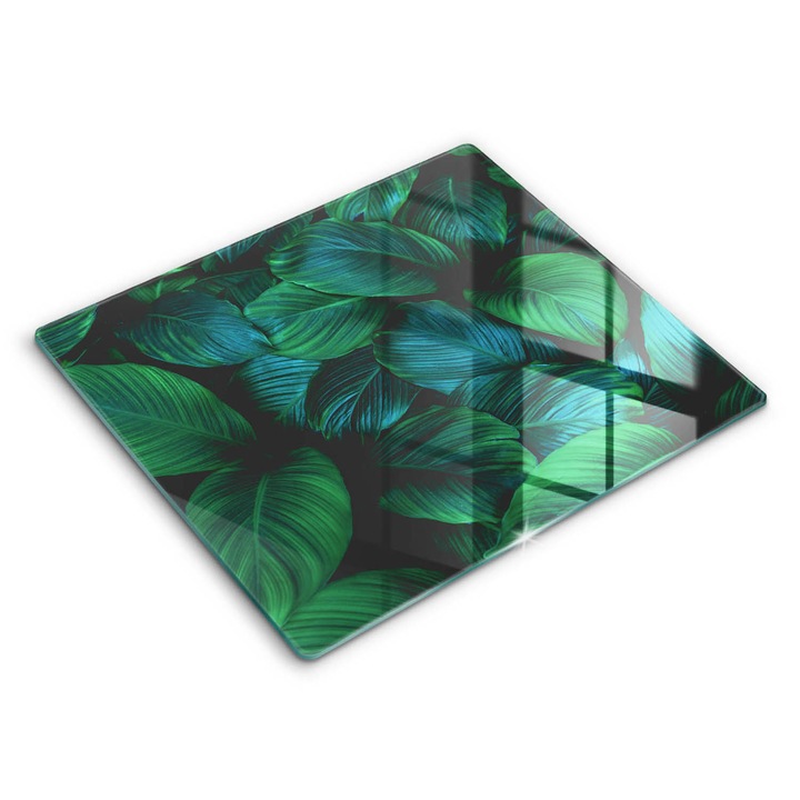 Placa sticla securizata, Wallfluent, protectie perete/plita/blat bucatarie, 60x52 cm, Frunze junglei, Verde, 010010530030000049162