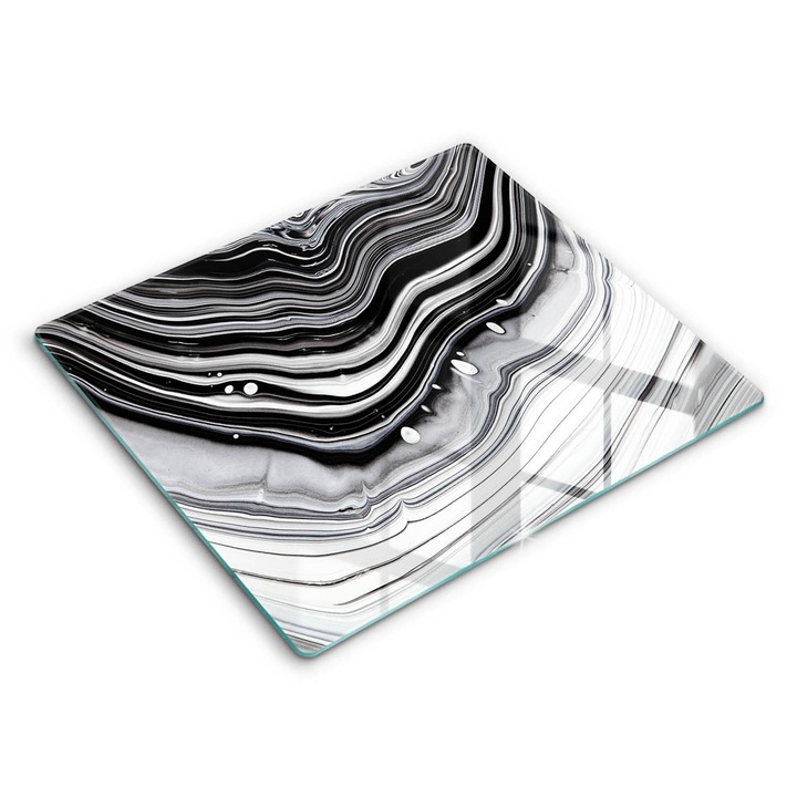 Dekoratív üveg, Wallfluent, Tinta absztrakció, fekete fehér mintás, 60x52 cm