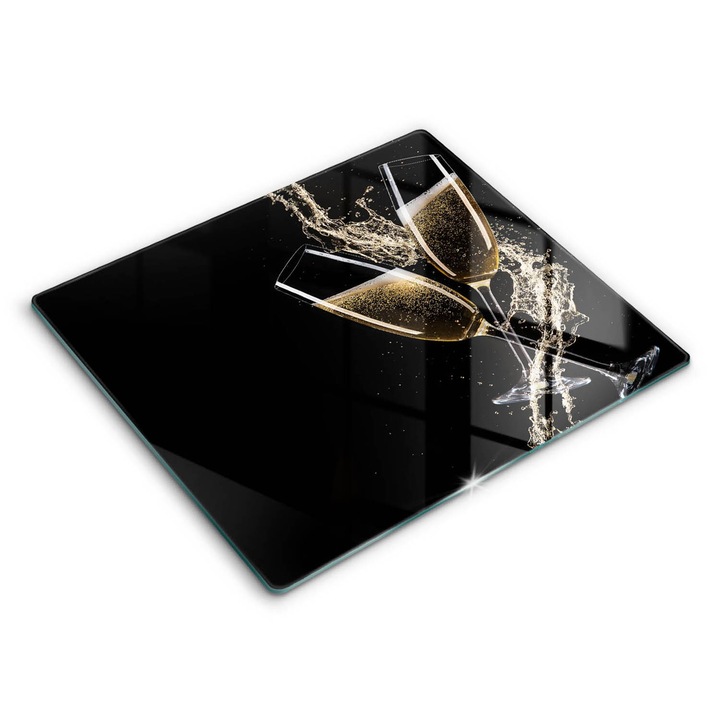 Dekoratív üveg, Wallfluent, Pohár pezsgő, Fekete, 60x52 cm
