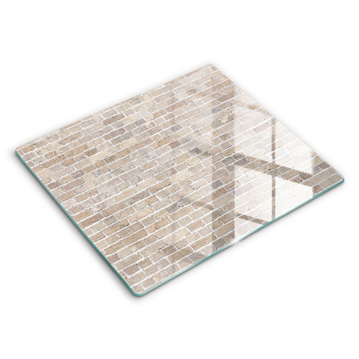 Placa sticla securizata, Wallfluent, protectie perete/plita/blat bucatarie, 60x52 cm, Caramizi stralucitoare de perete, Bej, 010010530030000088474