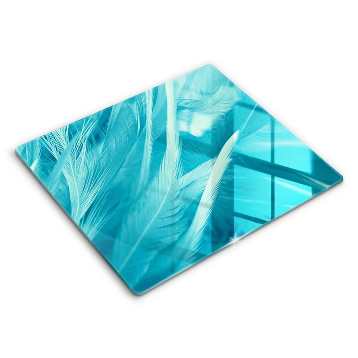 Dekoratív üveg, Wallfluent, Finom tollak, Kék, 60x52 cm
