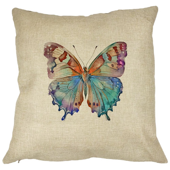 Többszínű Butterfly dekoratív párna, 40x40 cm, levehető huzat, fújtató