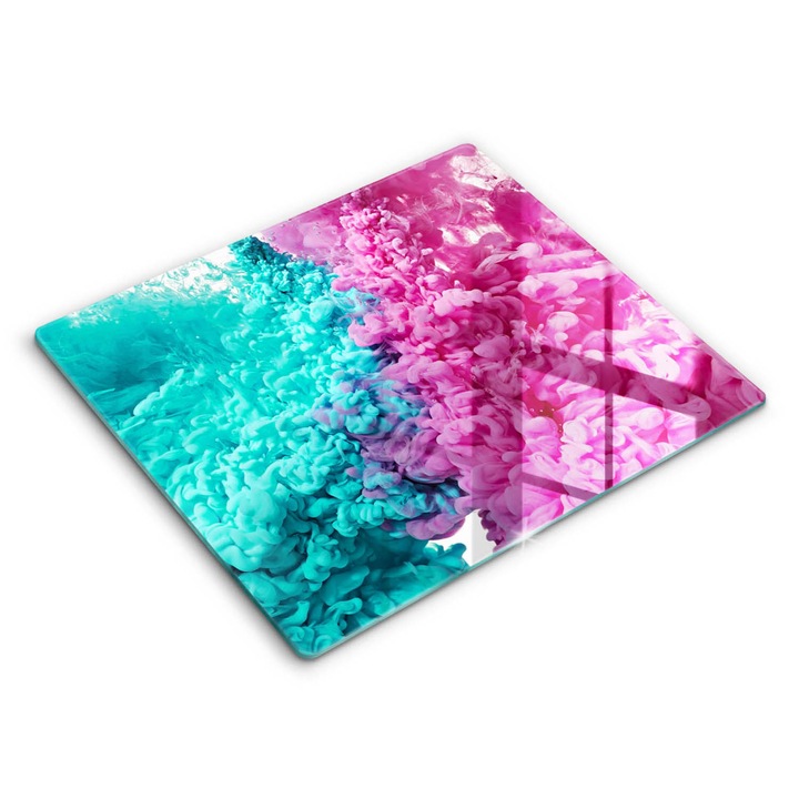 Dekoratív üveg, Wallfluent, Türkiz-rózsaszín füst, Sokszínű, 60x52 cm