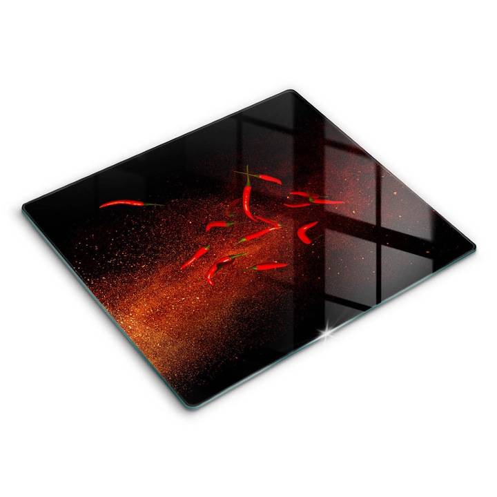 Dekoratív üveg, Wallfluent, Csípős chili paprika, Fekete, 60x52 cm