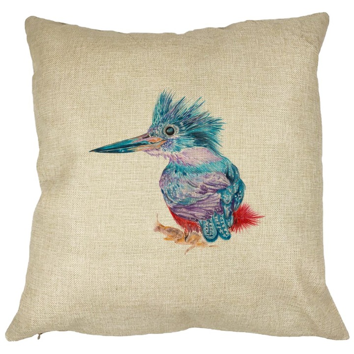 Dekoratív párna tarka madarakkal, 40x40 cm, Levehető huzat, Fújtató