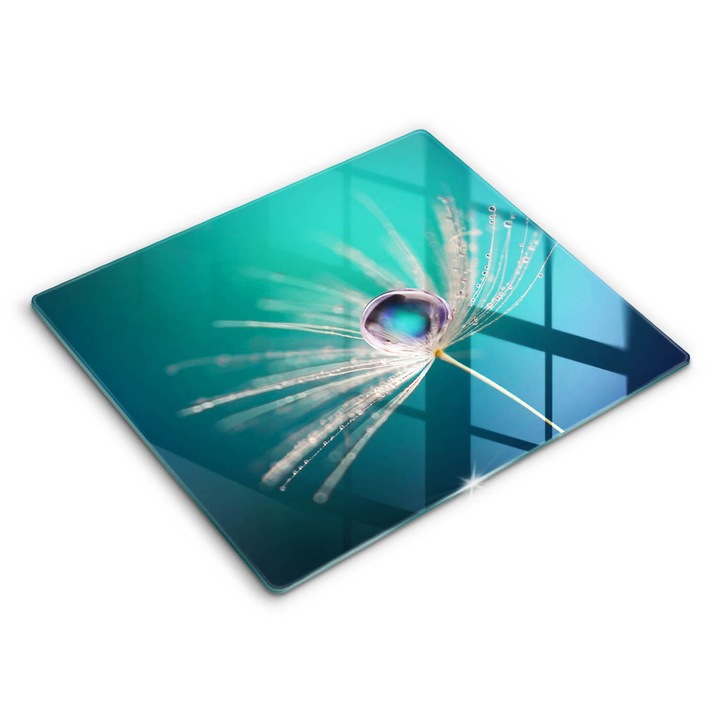 Dekoratív üveg, Wallfluent, Harmat a pitypangon, Kék, 60x52 cm