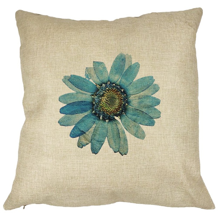 Perna Decorativa cu Motive Florale 1, 40x40 cm, Husa Detasabila, Burduf