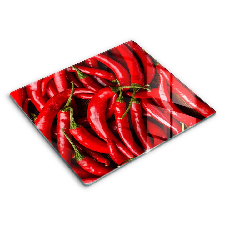 Dekoratív üveg, Wallfluent, Csípős chili paprika, Piros, 60x52 cm