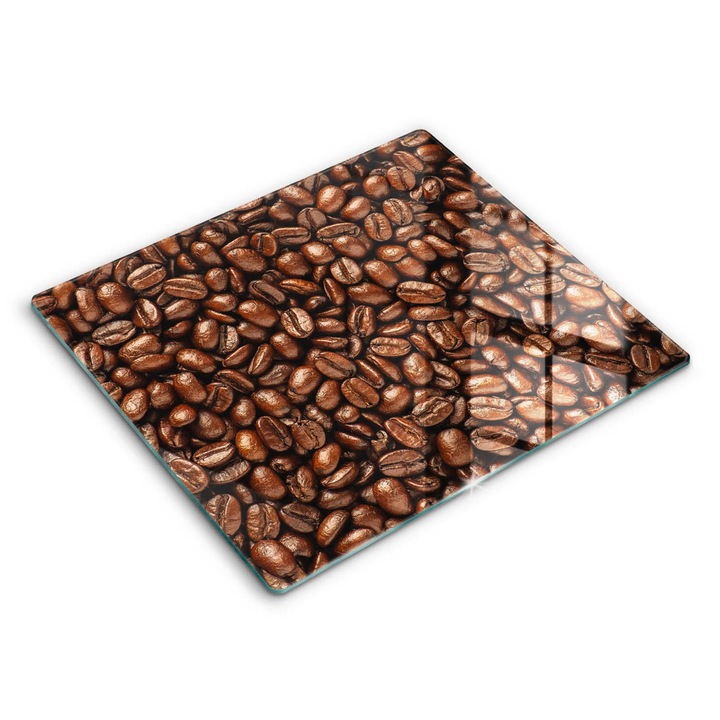 Placa sticla securizata, Wallfluent, protectie perete/plita/blat bucatarie, 60x52 cm, Boabe de cafea, Maro, 010010530030000028041