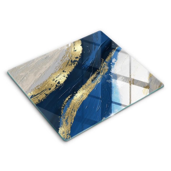 Dekoratív üveg, Wallfluent, Textúra arannyal, Kék, 60x52 cm