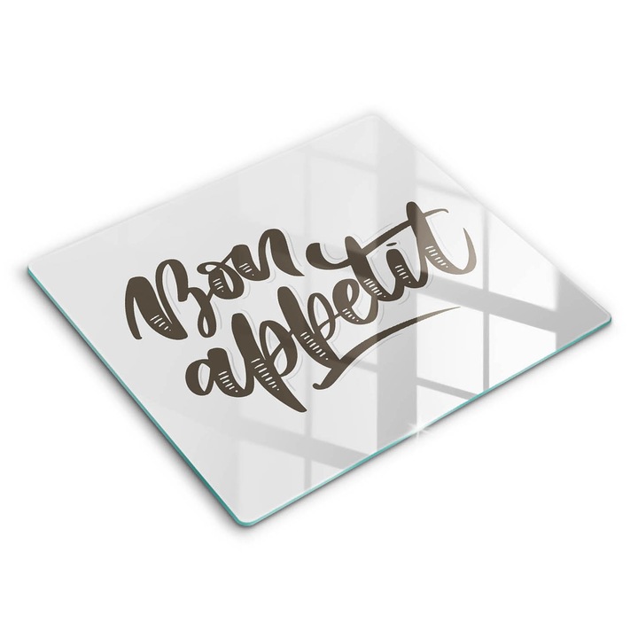 Dekoratív üveg, Wallfluent, Bon Appetit Felirat mondat, Szürke, 60x52 cm