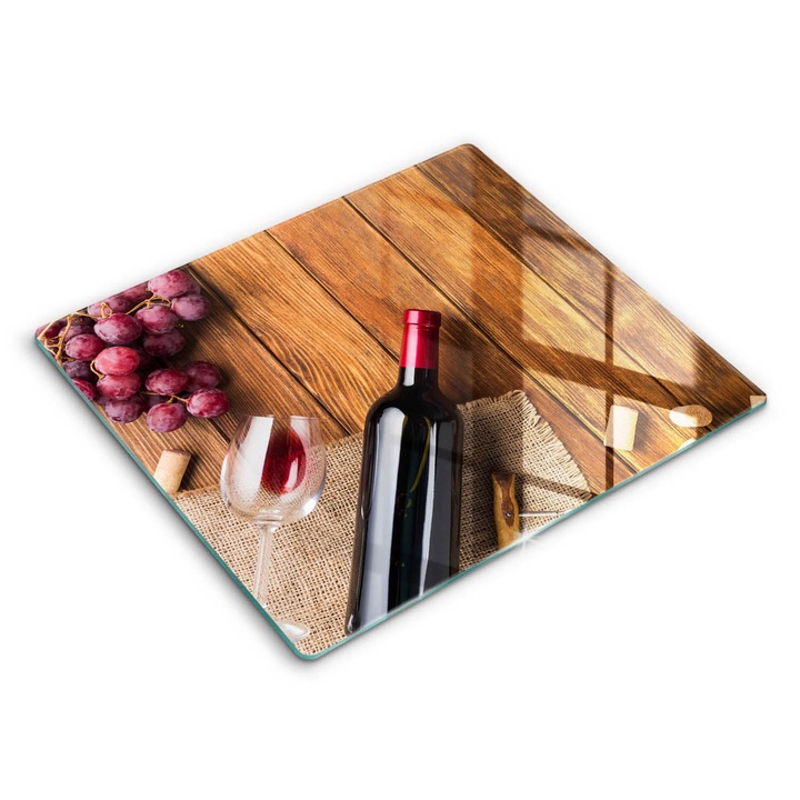 Placa sticla securizata, Wallfluent, protectie perete/plita/blat bucatarie, 60x52 cm, O sticla de vin rosu, Maro, 010010530030000275016
