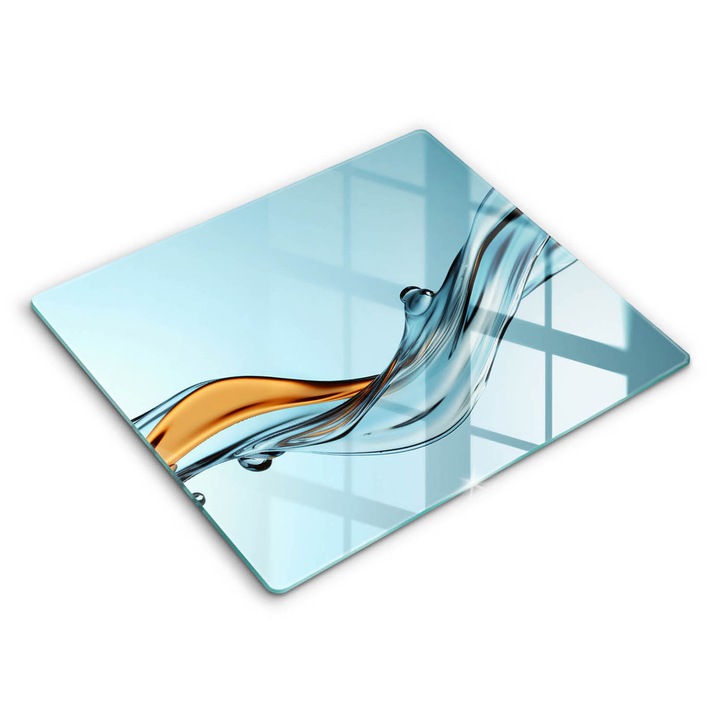 Placa sticla securizata, Wallfluent, protectie perete/plita/blat bucatarie, 60x52 cm, Apa pe un fundal albastru, Albastru, 010010530030000275091