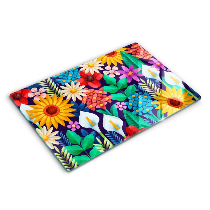 Dekoratív üveg, Wallfluent, Virágok rét illusztráció, Sokszínű, 80x52 cm