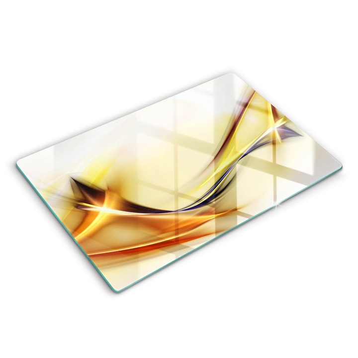 Dekoratív üveg, Wallfluent, Absztrakt fényvonalak, Sárga, 80x52 cm