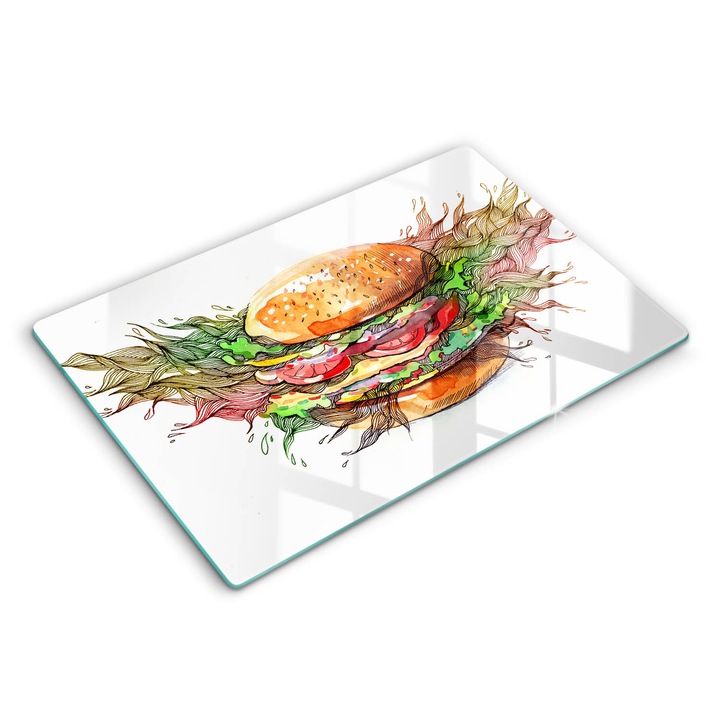 Dekoratív üveg, Wallfluent, Hamburger rajz, Sokszínű, 80x52 cm