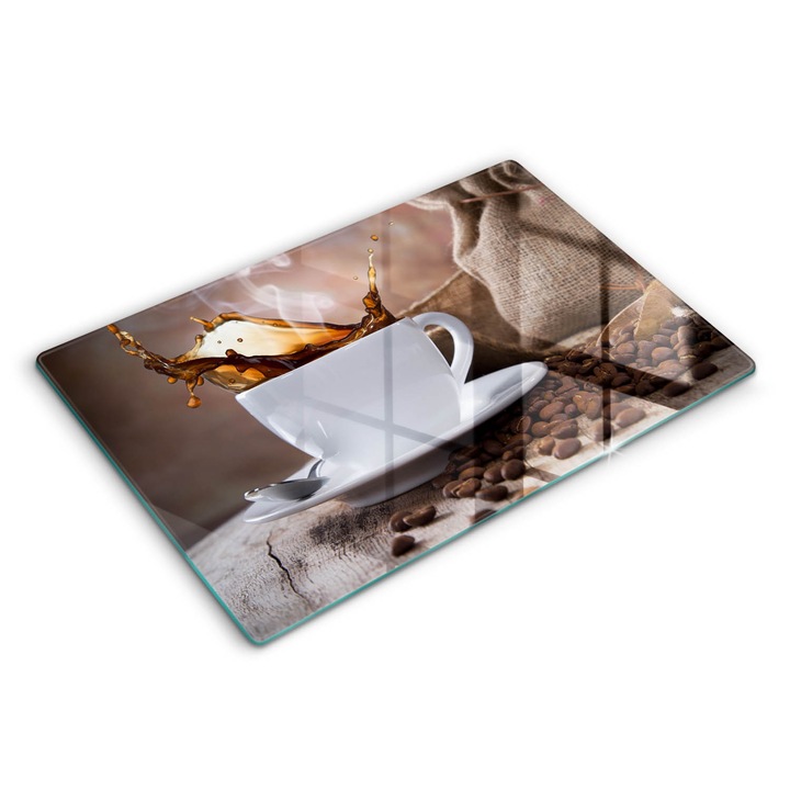 Dekoratív üveg, Wallfluent, Csésze és kávébab, Barna, 80x52 cm